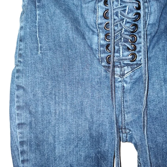 Free People Lace up High Rise Skinny Stretch Denim Jeggings Boho Whimsigoth 26 - Picture 4 of 11